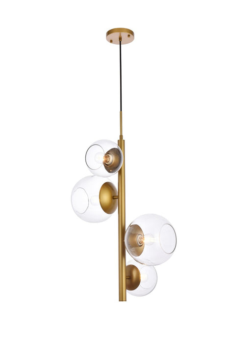 Elegant Lighting LD654D18BR Four Light Pendant, brass