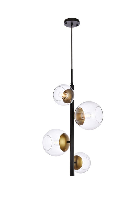 Elegant Lighting LD654D18BRK Four Light Pendant, black
