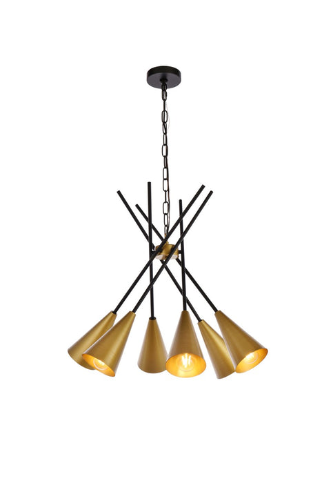 Elegant Lighting LD651D32BRK Six Light Pendant, black