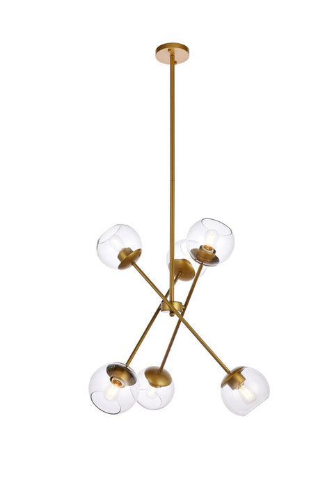 Elegant Lighting LD656D24BR Six Light Pendant, brass