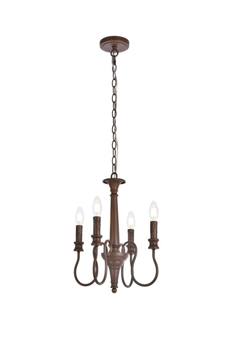 Elegant Lighting LD7042D14WOK Four Light Pendant, Weathered Oak