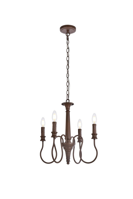 Elegant Lighting LD7043D17WOK Four Light Pendant, Weathered Oak