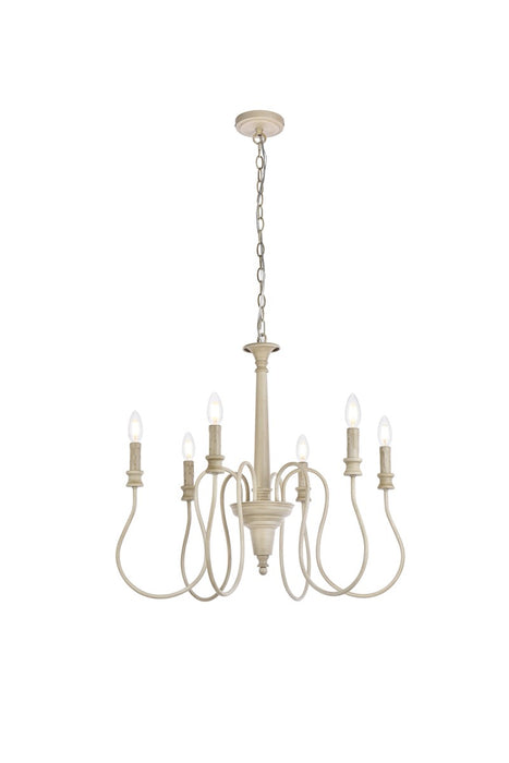 Elegant Lighting LD7044D26WD Six Light Pendant, Weathered Dove