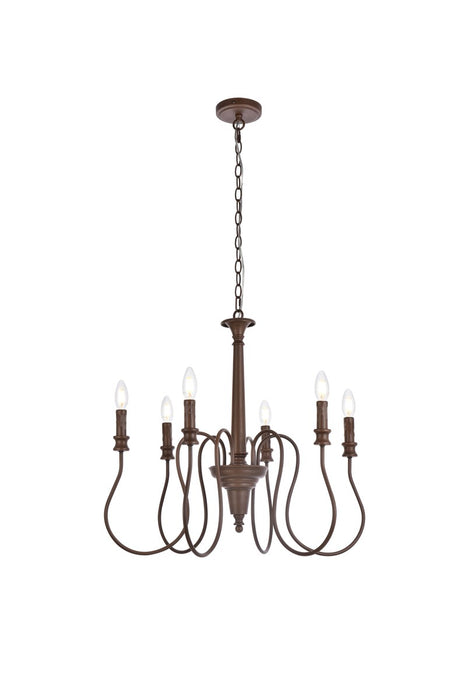 Elegant Lighting LD7044D26WOK Six Light Pendant, Weathered Oak