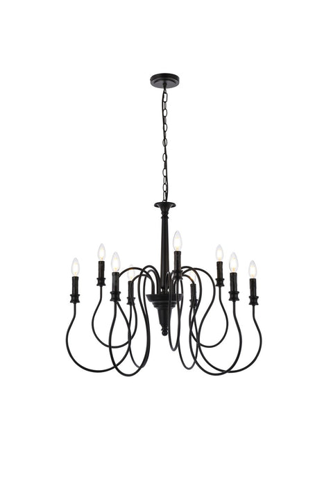 Elegant Lighting LD7045D30BK Nine Light Pendant, Black