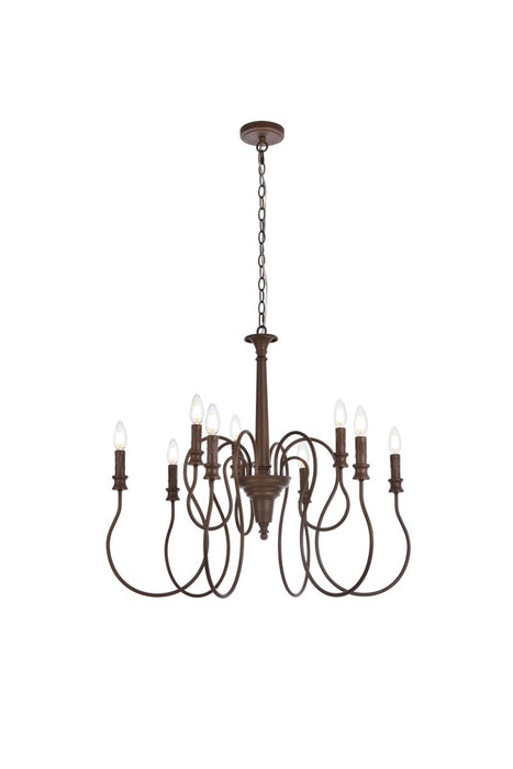 Elegant Lighting LD7045D30WOK Nine Light Pendant, Weathered Oak