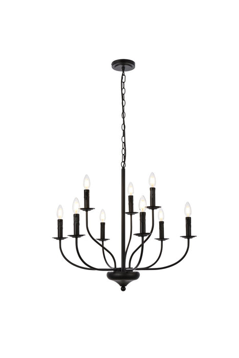 Elegant Lighting LD7047D28BK Nine Light Pendant, Black