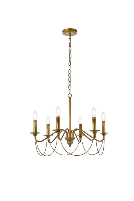Elegant Lighting LD7048D24BR Six Light Pendant, Brass