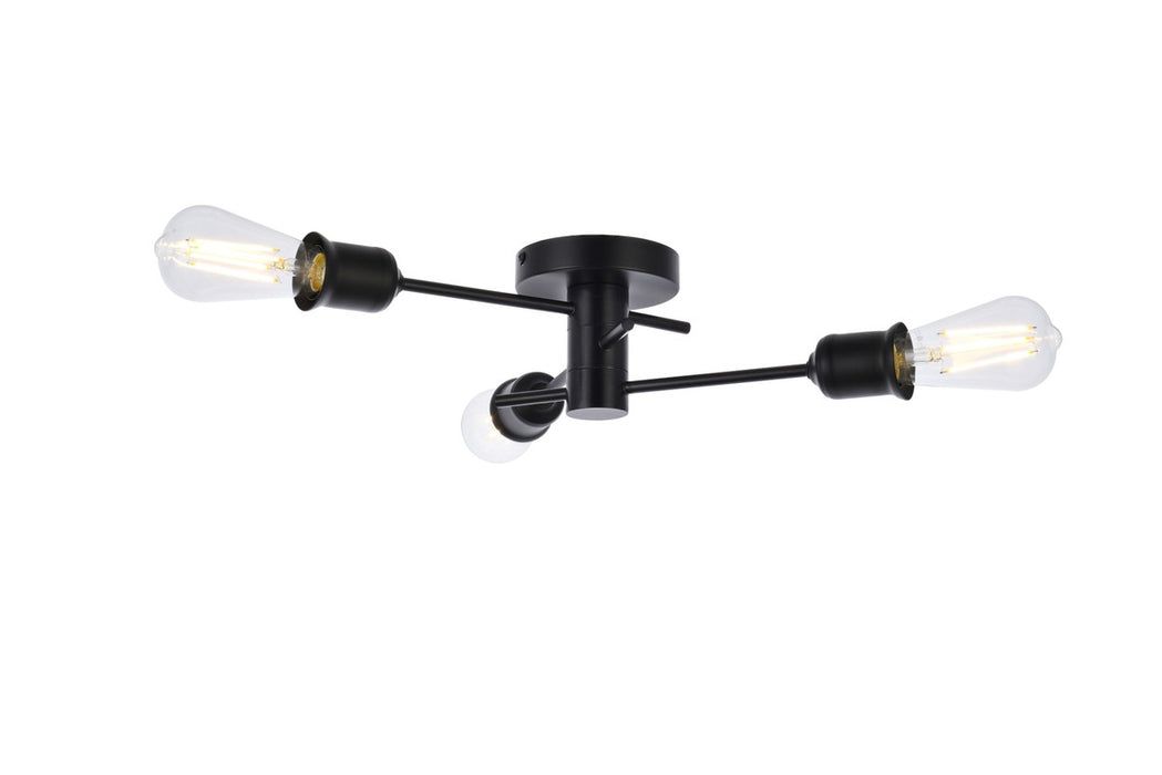 Elegant Lighting LD7049F18BK Three Light Flush Mount, Black