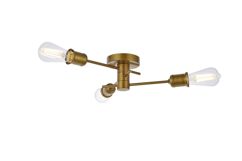 Elegant Lighting LD7049F18BR Three Light Flush Mount, Brass