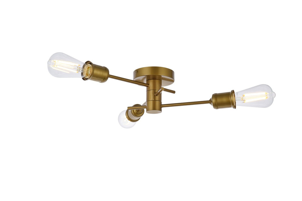 Elegant Lighting LD7049F18BR Three Light Flush Mount, Brass