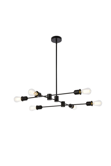 Elegant Lighting LD7051D31BK Six Light Pendant, Black