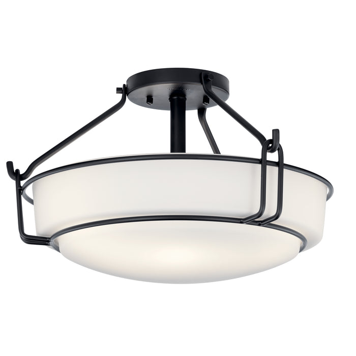 Kichler 44085BK Three Light Semi Flush Mount, Black