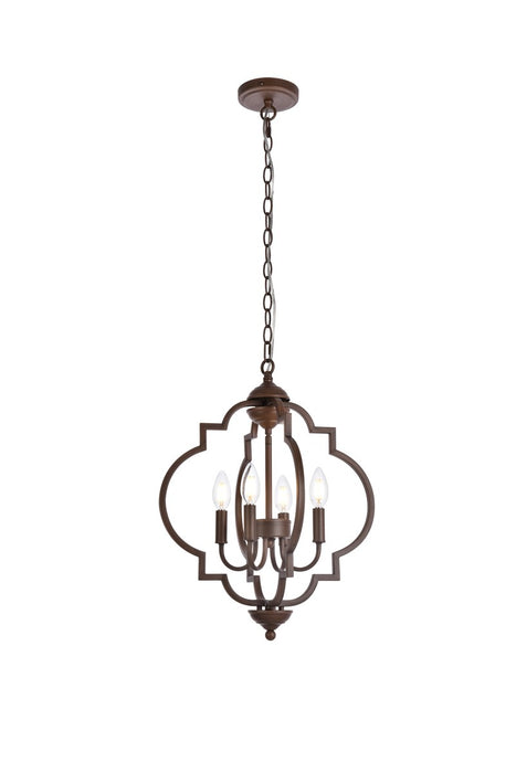 Elegant Lighting LD7064D16WOK Four Light Pendant, Weathered Oak