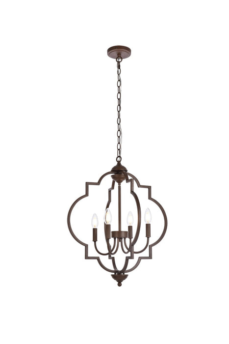 Elegant Lighting LD7065D20WOK Four Light Pendant, Weathered Oak