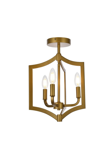 Elegant Lighting LD7067F12BR Three Light Flush Mount, Brass