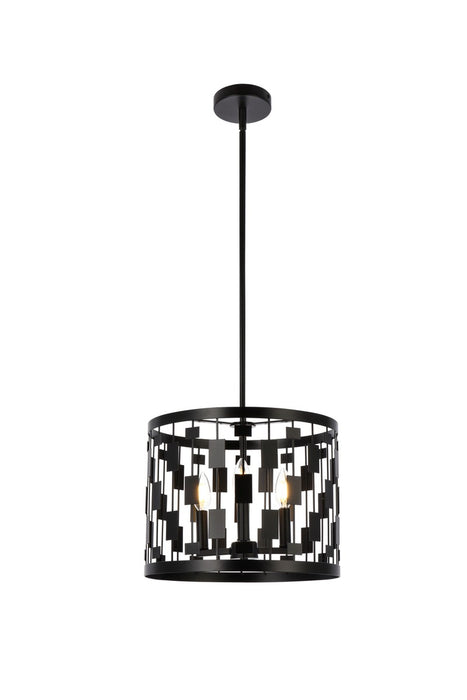 Elegant Lighting LD7074D14BK Three Light Pendant, Black