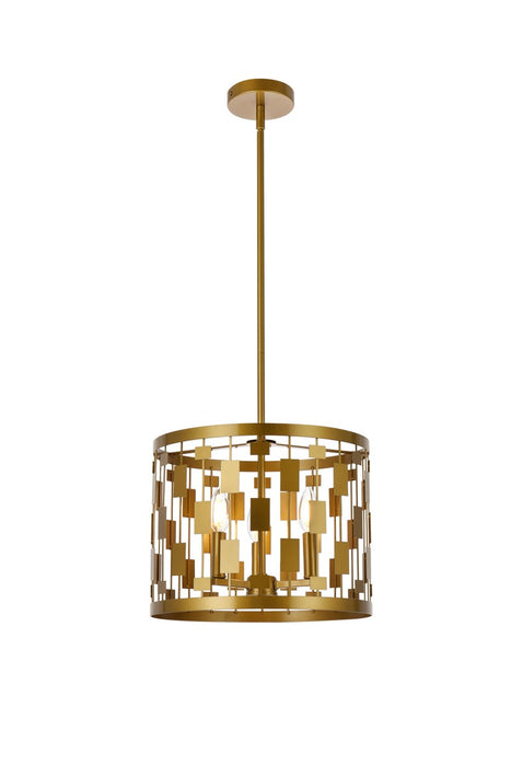 Elegant Lighting LD7074D14BR Three Light Pendant, Brass