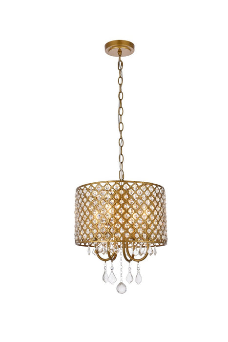 Elegant Lighting LD711D14BR Four Light Pendant, brass