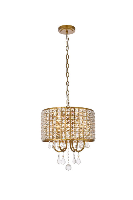 Elegant Lighting LD713D14BR Four Light Pendant, brass