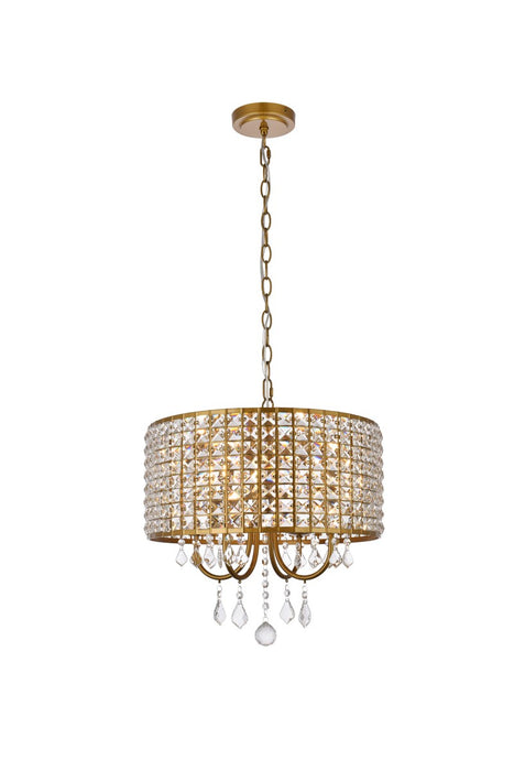 Elegant Lighting LD713D17BR Four Light Pendant, brass