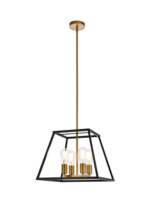 Elegant Lighting LD720D16BRK Four Light Pendant, Black And Brass