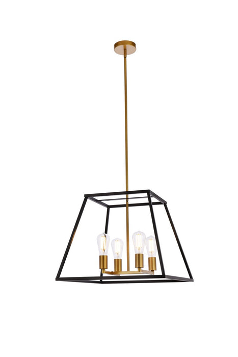 Elegant Lighting LD720D20BRK Four Light Pendant, Black And Brass