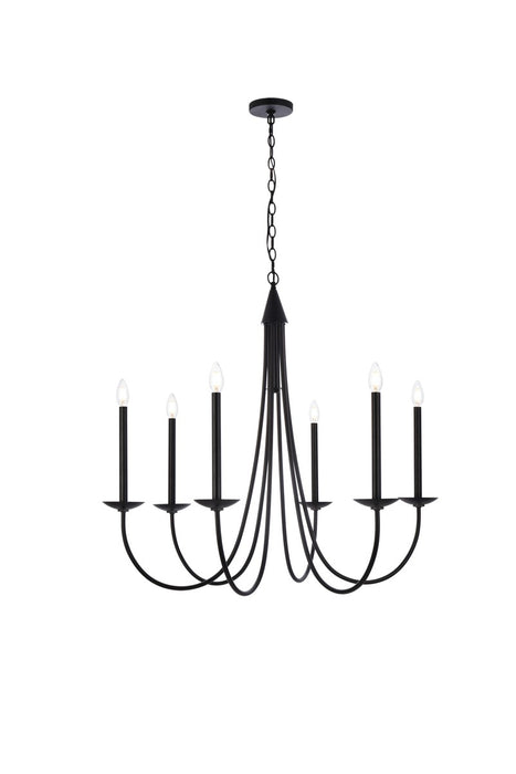 Elegant Lighting LD810D36BK Six Light Pendant, Black