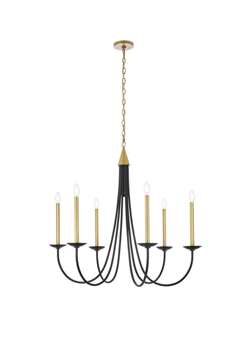 Elegant Lighting LD810D36BRK Six Light Pendant, Black And Brass