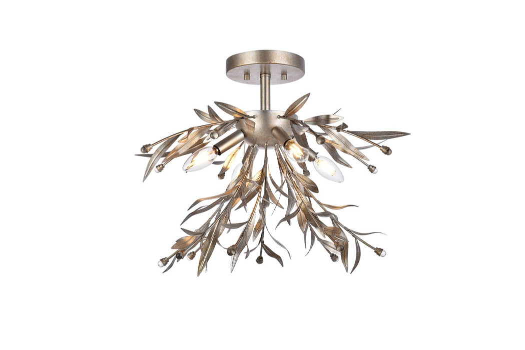 Elegant Lighting LD810F19SL Four Light Flush Mount, Silver Leaf