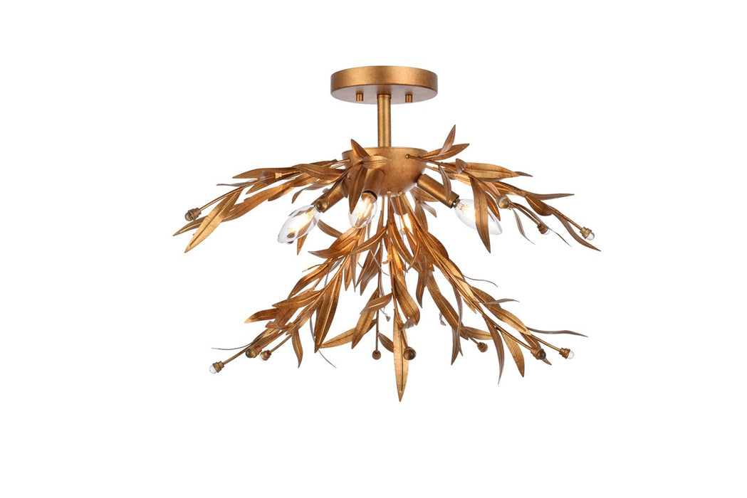 Elegant Lighting LD810F23GL Four Light Flush Mount, Gold Leaf