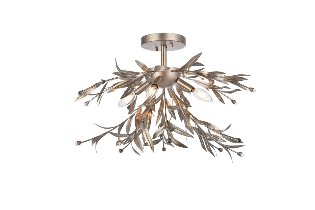 Elegant Lighting LD810F23SL Four Light Flush Mount, Silver Leaf