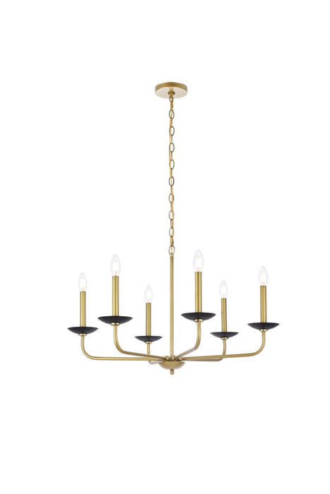 Elegant Lighting LD812D30BRK Six Light Pendant, Black And Brass