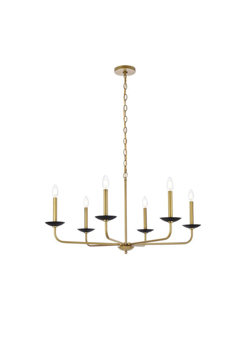 Elegant Lighting LD812D36BRK Six Light Pendant, Black And Brass