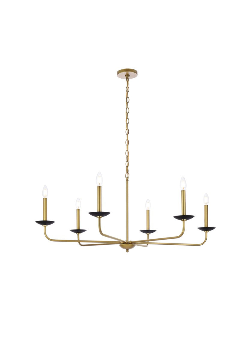 Elegant Lighting LD812D42BRK Six Light Pendant, Black And Brass