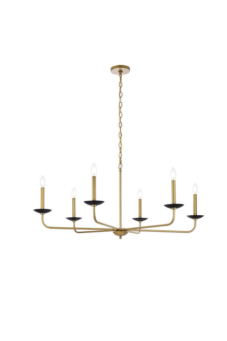 Elegant Lighting LD812D42BRK Six Light Pendant, Black And Brass