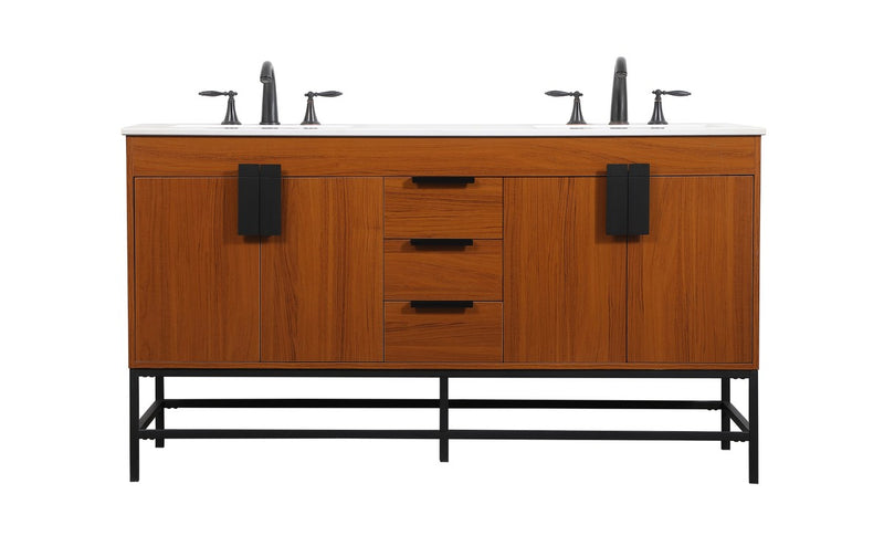 Elegant Lighting VF48860DMTK Double Bathroom Vanity, Teak