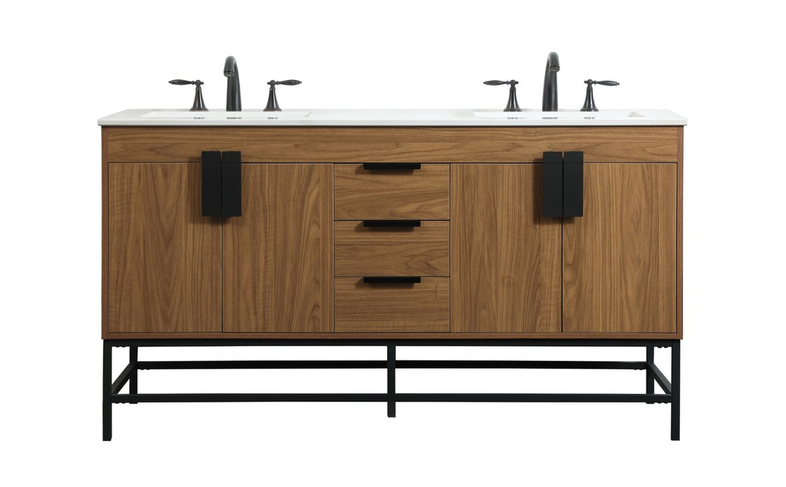 Elegant Lighting VF48860DWB Double Bathroom Vanity, Walnut Brown