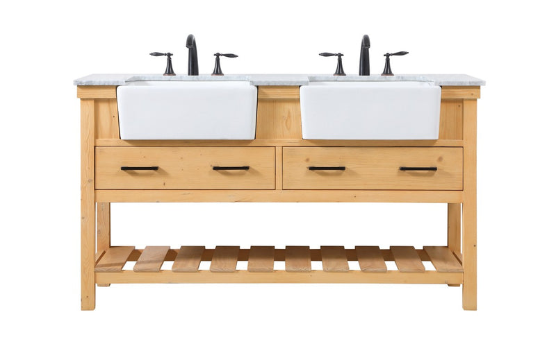 Elegant Lighting VF60160DNW Double Bathroom Vanity, Natural Wood