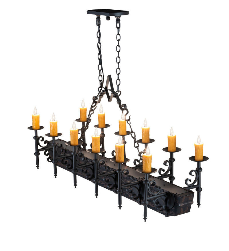 Meyda Tiffany 234824 12 Light Chandelier, Wrought Iron/Wood Grain