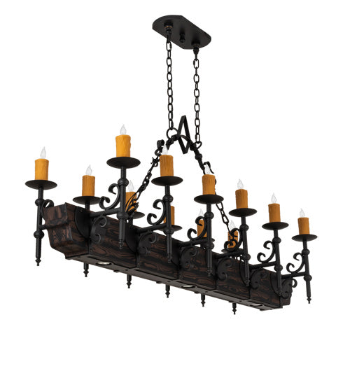 Meyda Tiffany 234824 12 Light Chandelier, Wrought Iron/Wood Grain