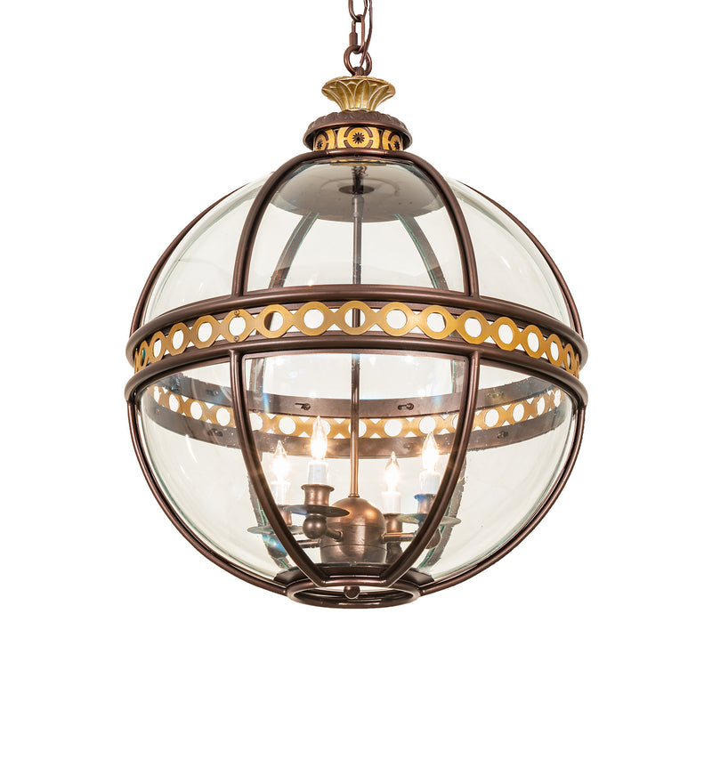 Meyda Tiffany 240983 Four Light Pendant, Mahogany Bronze/Gold Matte