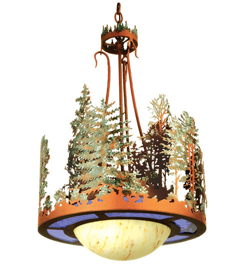 Meyda Tiffany 241414 Three Light Pendant, Rust W/ Green Trees