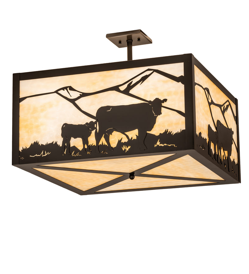 Meyda Tiffany 241426 Four Light Flushmount, Timeless Bronze