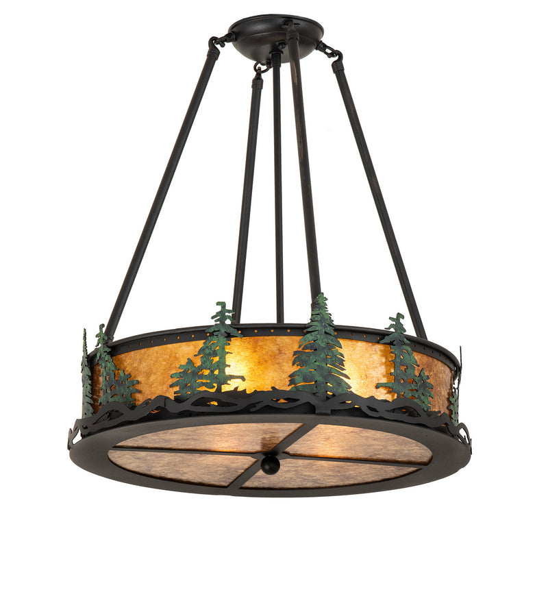 Meyda Tiffany 242026 Four Light Semi-Flushmount, Textured Black/Green Trees