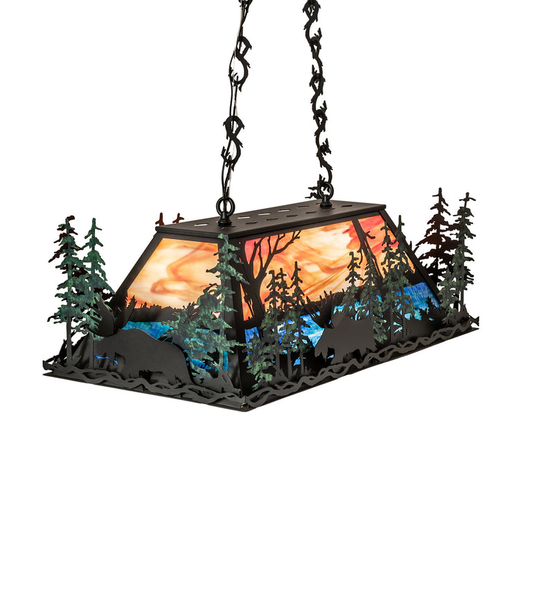Meyda Tiffany 242848 Six Light Pendant, Textured Black/Green Trees