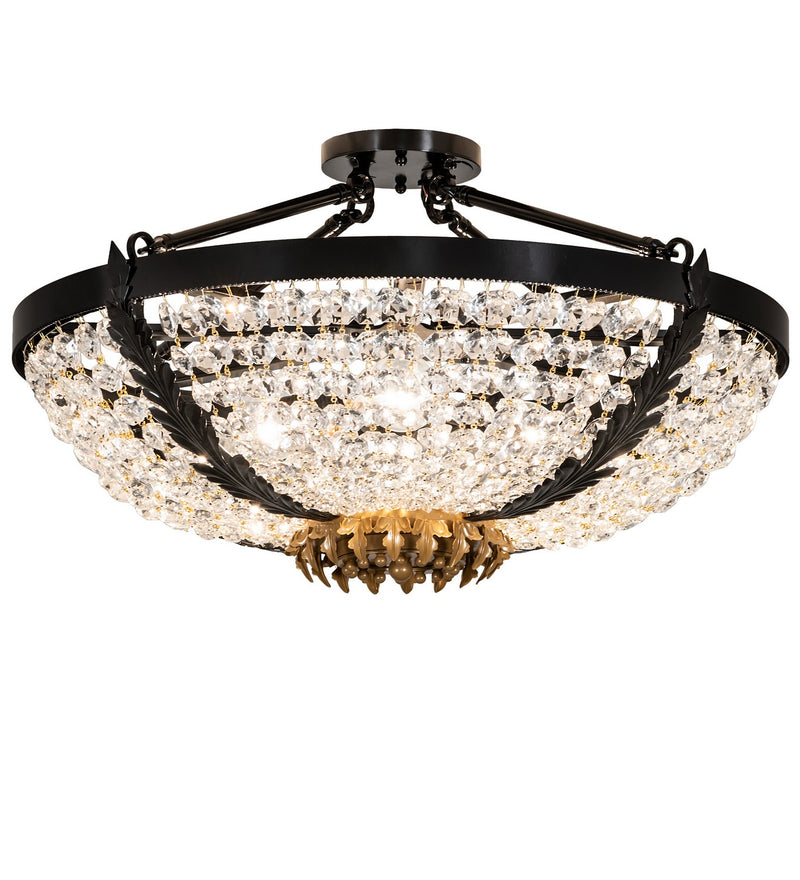 Meyda Tiffany 245004 Three Light Flushmount, Mirror Black/ Sahara Gold
