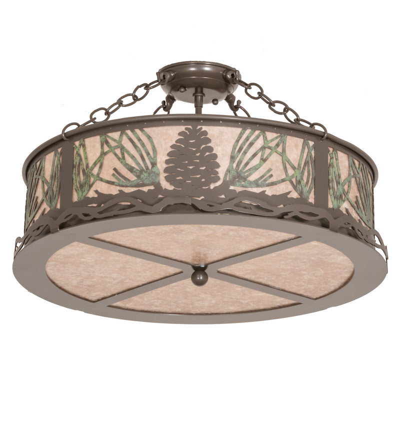 Meyda Tiffany 245572 Four Light Semi-Flushmount, Timeless Bronze/Green Needles