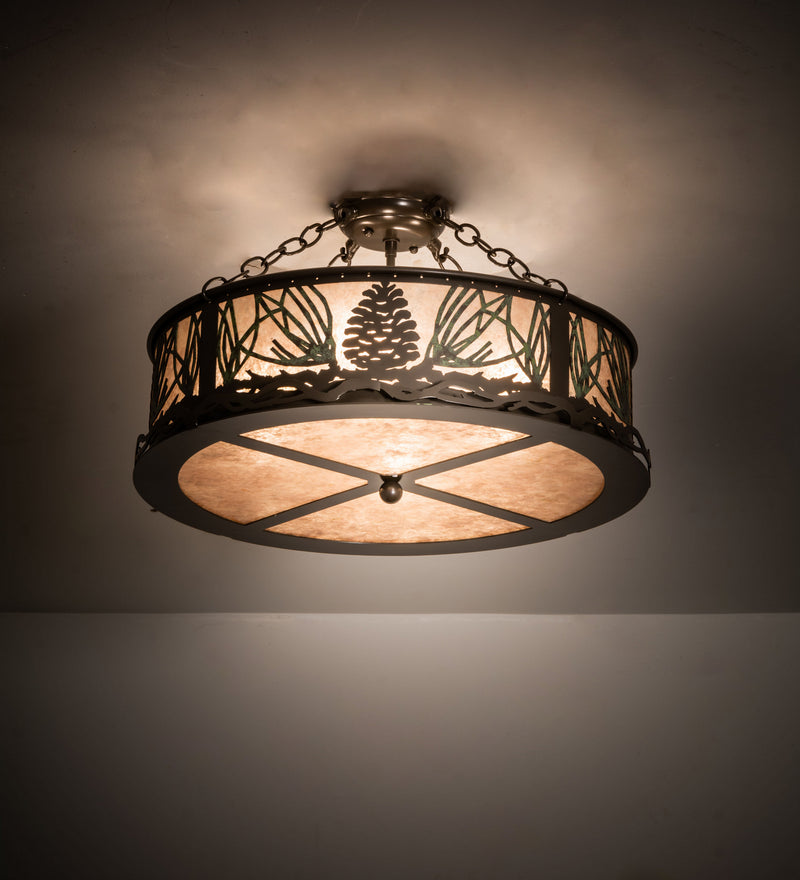 Meyda Tiffany 245572 Four Light Semi-Flushmount, Timeless Bronze/Green Needles