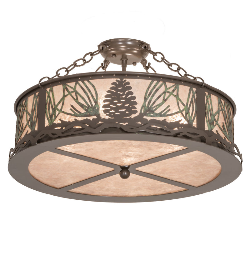 Meyda Tiffany 245572 Four Light Semi-Flushmount, Timeless Bronze/Green Needles